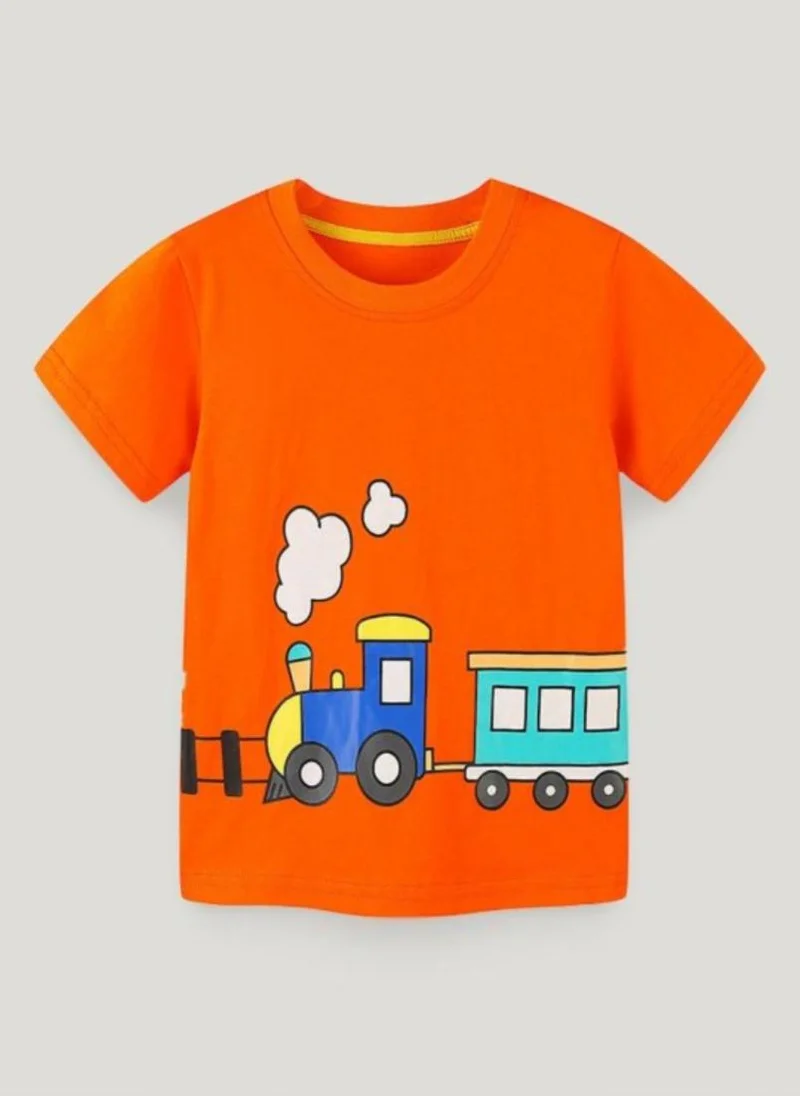 يونيكي Orange Graphic Printed Round Neck T-shirt
