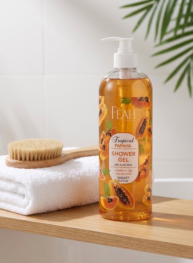 فياح جل استحمام للجسم برائحة البابايا من فيا، حجم كبير، 1000 مل - غسول جسم برائحة الفواكه المنعشة - Image 4