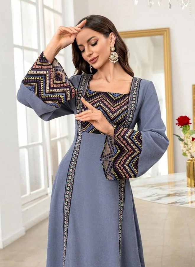 Take Two blue Women Graphic Print Square Neck Jalabiya for Women | Best Price UAE