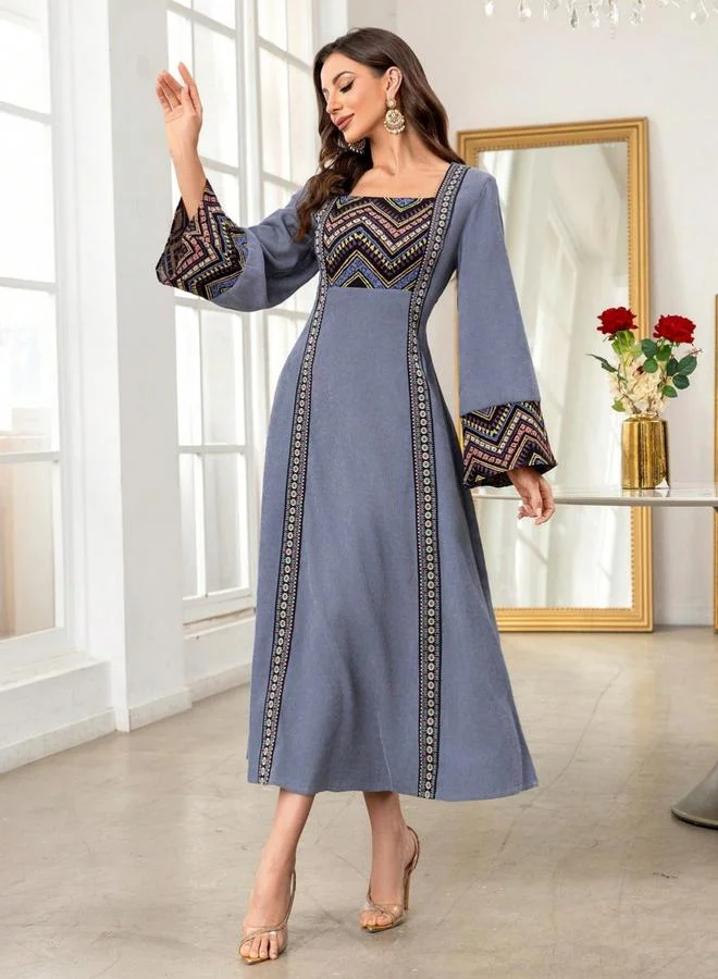Take Two blue Women Graphic Print Square Neck Jalabiya for Women | Best Price UAE