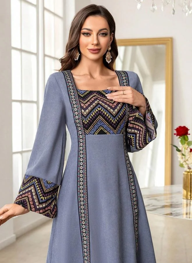 Take Two blue Women Graphic Print Square Neck Jalabiya for Women | Best Price UAE