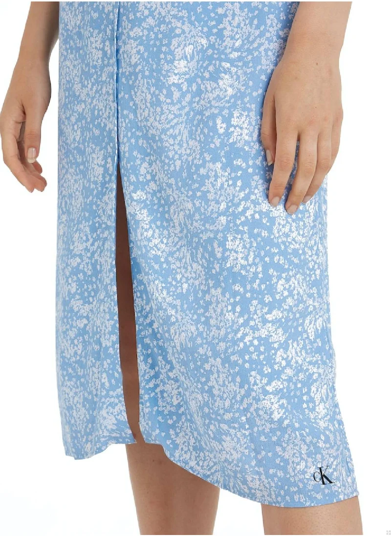 Calvin Klein Jeans Women's Long Chiffon Button Flare Dress - Viscose, Blue