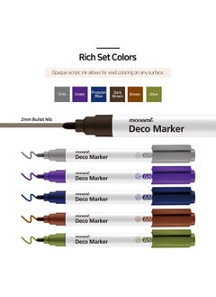 Monami MONAMI Deco Marker 460, Bullet Tip (2.0mm), Water-Based Premium Acrylic Paint Markers for Home Decorations, Arts, Crafts, RICH 6-Pack (Gray, Violet, Prussian Blue, Dark Brown, Brown, Olive)  - Image 3
