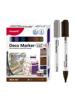 Monami MONAMI Deco Marker 460, Bullet Tip (2.0mm), Water-Based Premium Acrylic Paint Markers for Home Decorations, Arts, Crafts, RICH 6-Pack (Gray, Violet, Prussian Blue, Dark Brown, Brown, Olive)  - Image 1