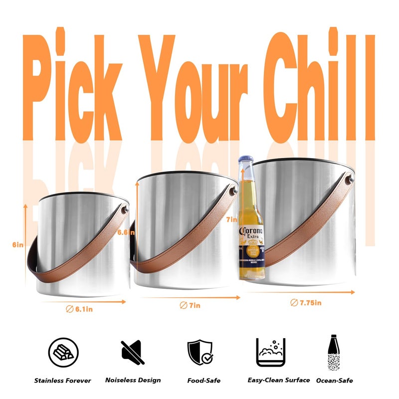 Bakpoco Double-Wall Vacuum Insulated Ice Bucket With Lid  Scoop  Ice Tong  Strainer & Leather Handle Keep Ice Frozen Longer Large Wine Ice Buckets For Cocktail Bar Parties Chilling Beer Champagne 3L - Image 4