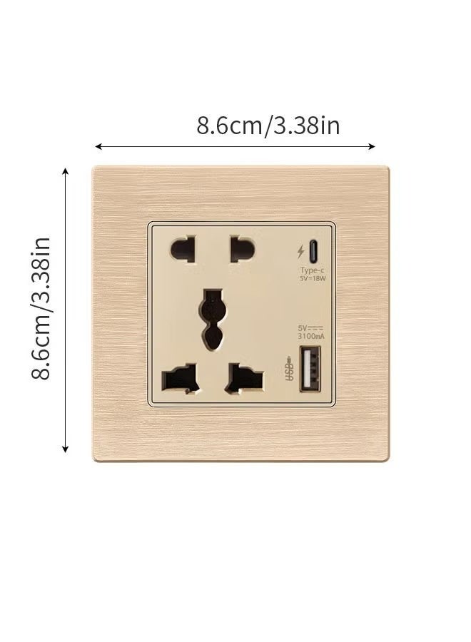 مقبس حائط عالمي مع نوع C وUSB، منفذ طاقة كهربائية لشحن QC، للمنزل والمكتب - Image 1
