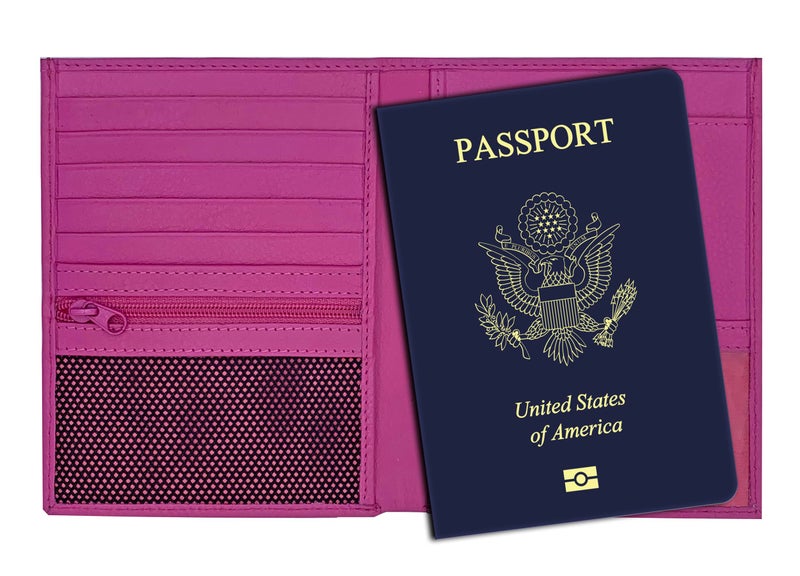 123 Cheap Checks Hot Pink RFID Genuine Leather Passport Wallet - Image 1