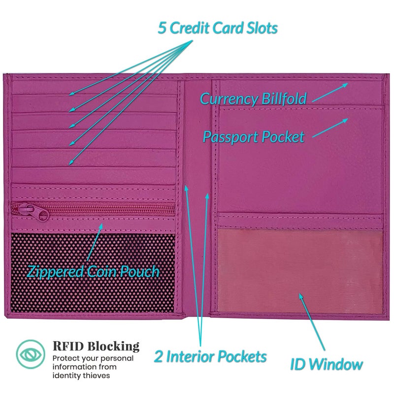123 Cheap Checks Hot Pink RFID Genuine Leather Passport Wallet - Image 2