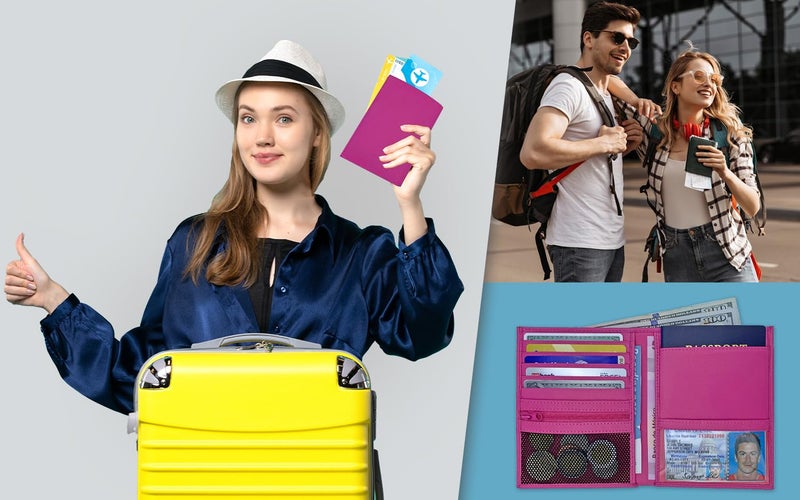 123 Cheap Checks Hot Pink RFID Genuine Leather Passport Wallet - Image 5