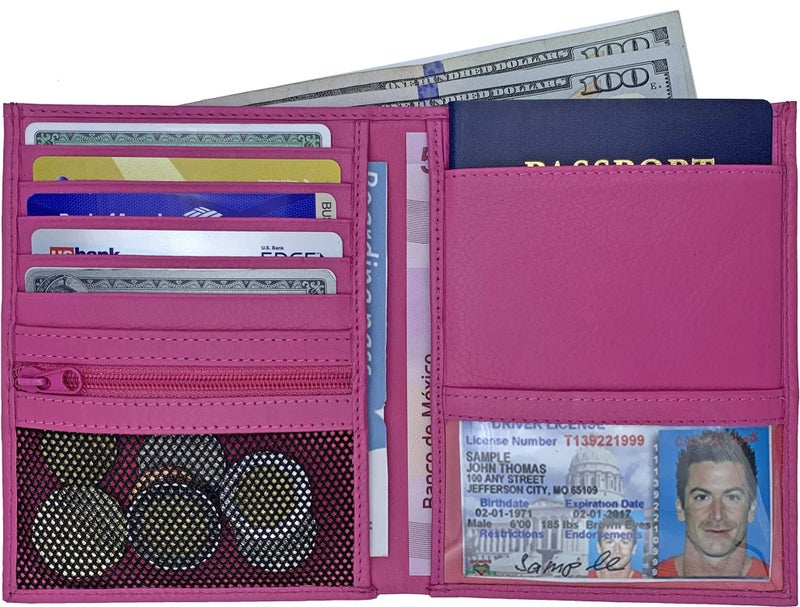 123 Cheap Checks Hot Pink RFID Genuine Leather Passport Wallet - Image 3
