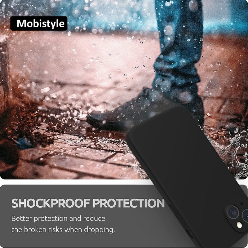 Mobistyle غطاء مصمم لجهاز آيفون 14 من السيليكون السائل الناعم، نحيف، واقي من الصدمات مع بطانة ميكروفايبر مضادة للخدش (أسود) - Image 5