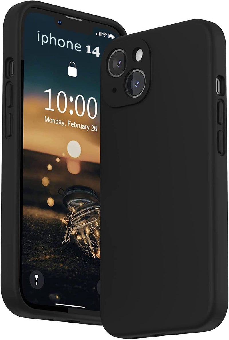 Mobistyle غطاء مصمم لجهاز آيفون 14 من السيليكون السائل الناعم، نحيف، واقي من الصدمات مع بطانة ميكروفايبر مضادة للخدش (أسود) - Image 1