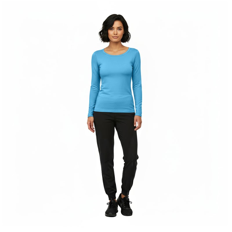 Natural Uniforms Women's Under Scrub Tee Crew Neck Long Sleeve T-Shirt (Water Blue, Medium) - Image 2