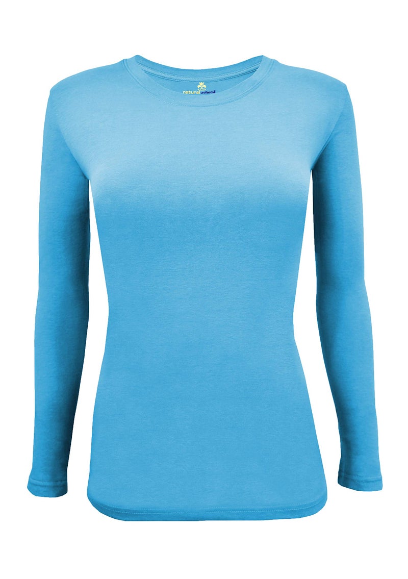 Natural Uniforms Women's Under Scrub Tee Crew Neck Long Sleeve T-Shirt (Water Blue, Medium) - Image 1