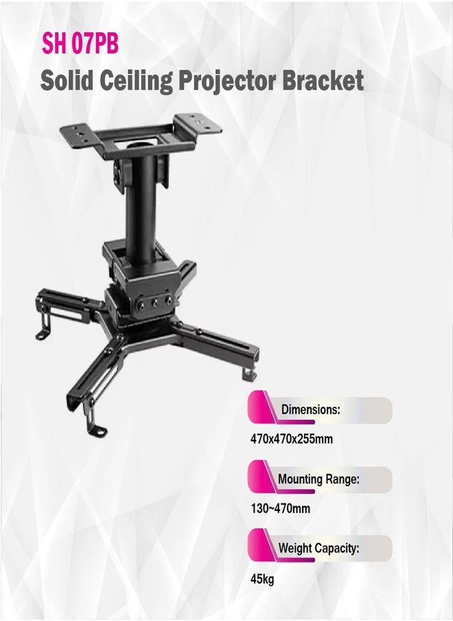Skill Tech SH 07PB Heavy-Duty Projector Ceiling Mount for Pitched or Flat Ceiling, Profile 255mm, 45kg Load Capacity – Black  - Image 4