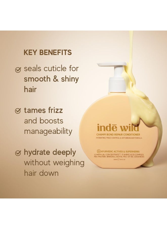 indē wild Champi Hair Conditioner For Bond Repair With 17 Amino Acid Complex | Hydrating, Controls Frizz & Breakage | Amla, Coconut Oil, Bhringraj & Biotin | 300ml - Image 3