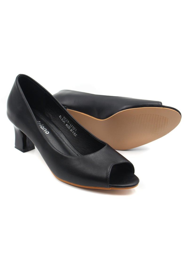 Women’s Black Peep-Toe Pumps with Block Heel | Stylish and Comfortable for All Occasions