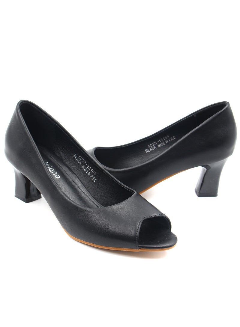 Women’s Black Peep-Toe Pumps with Block Heel | Stylish and Comfortable for All Occasions