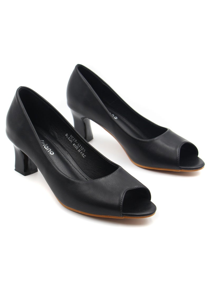 Women’s Black Peep-Toe Pumps with Block Heel | Stylish and Comfortable for All Occasions