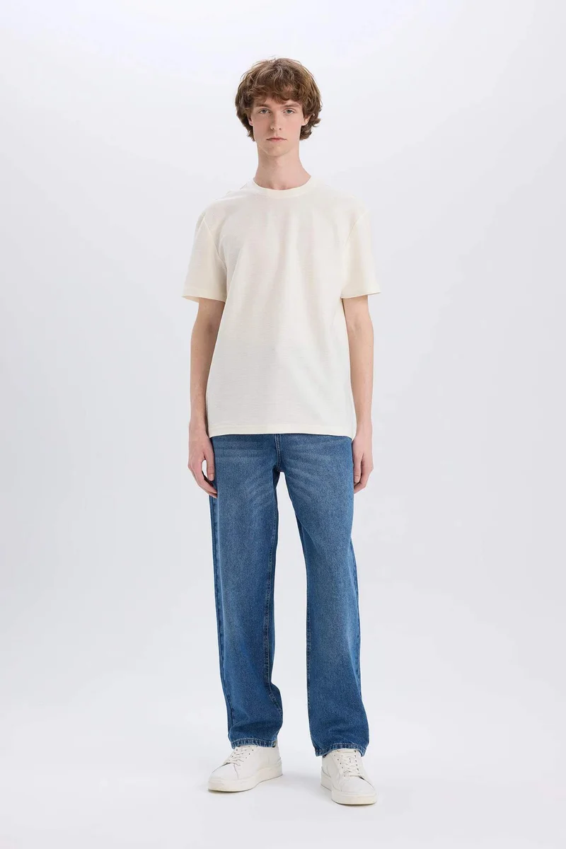 ديفاكتو Regular Fit Crew Neck Twill Short Sleeve T-Shirt