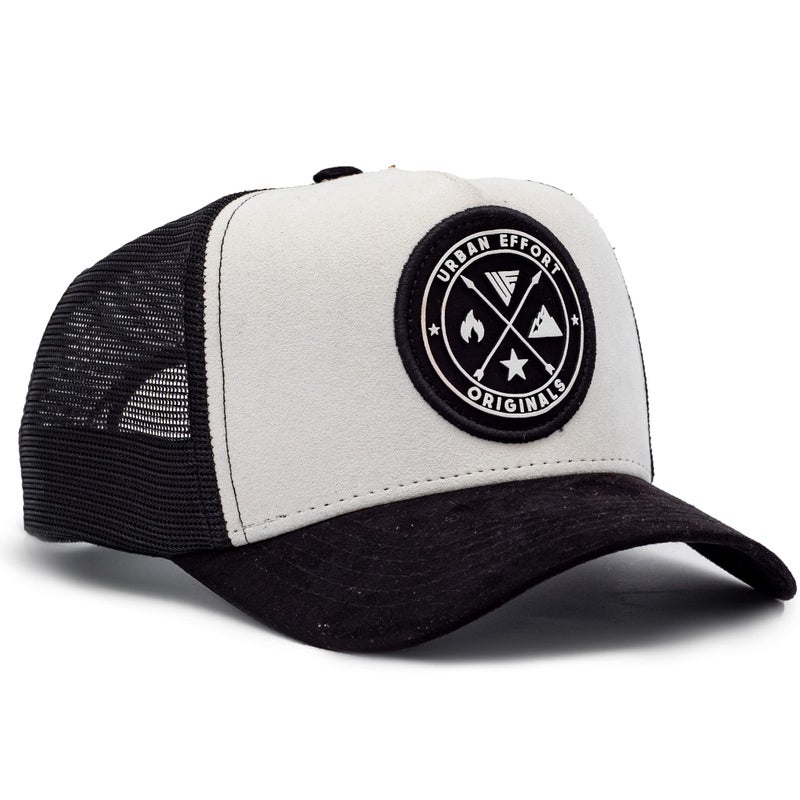 Urban Effort Mesh Back Cap - for Men and Women Baseball Hat 5-Panel Trucker Hat - Great Snapback Closure for Hunting & Hiking (Black/White) - Image 1