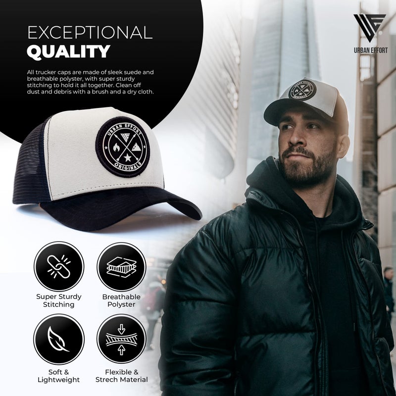 Urban Effort Mesh Back Cap - for Men and Women Baseball Hat 5-Panel Trucker Hat - Great Snapback Closure for Hunting & Hiking (Black/White) - Image 2