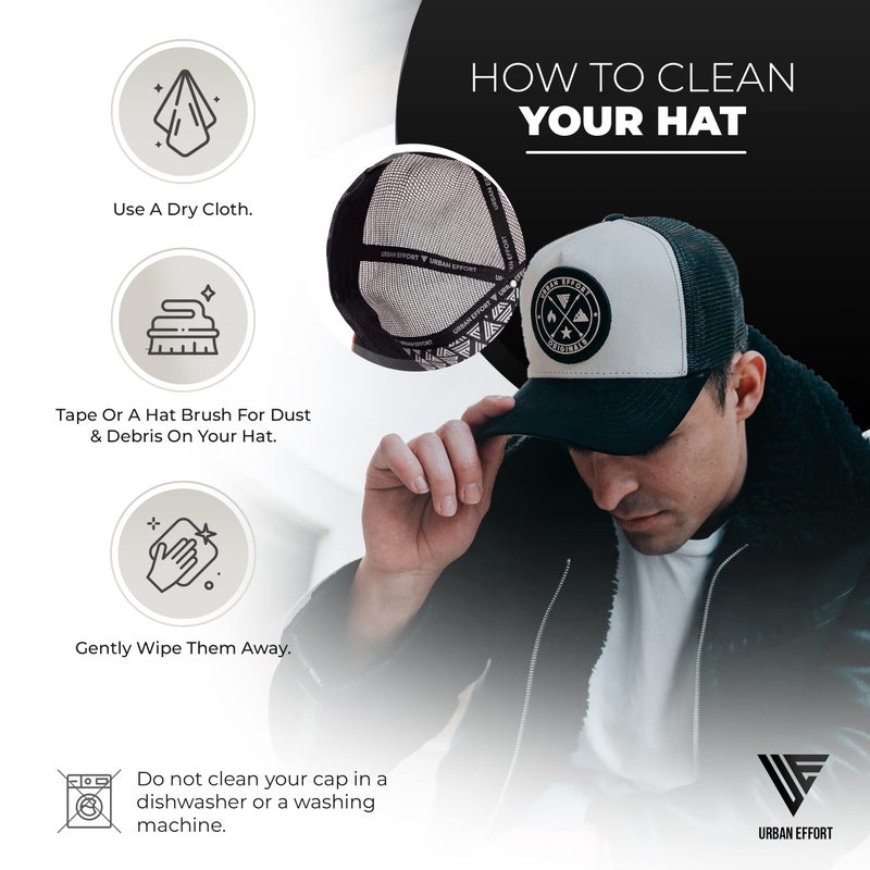 Urban Effort Mesh Back Cap - for Men and Women Baseball Hat 5-Panel Trucker Hat - Great Snapback Closure for Hunting & Hiking (Black/White) - Image 5