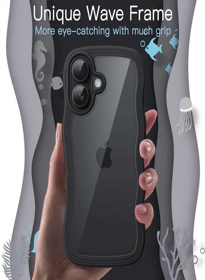 جي تيك جراب JETech المموج لهاتف iPhone 16 Plus مقاس 6.7 بوصة، غطاء هاتف لطيف بتصميم مموج ومقاوم للصدمات للنساء والفتيات، ظهر صلب شفاف من البولي كربونات (أسود) - Image 3