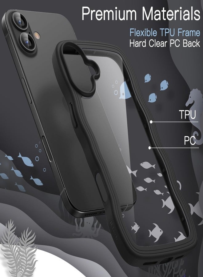 جي تيك جراب JETech المموج لهاتف iPhone 16 Plus مقاس 6.7 بوصة، غطاء هاتف لطيف بتصميم مموج ومقاوم للصدمات للنساء والفتيات، ظهر صلب شفاف من البولي كربونات (أسود) - Image 4