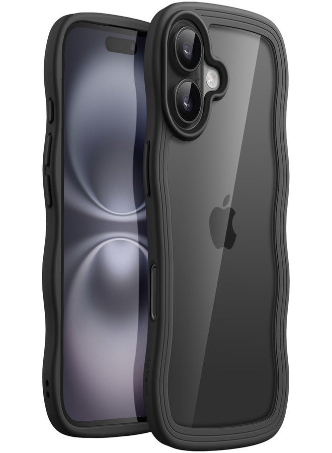 جي تيك جراب JETech المموج لهاتف iPhone 16 Plus مقاس 6.7 بوصة، غطاء هاتف لطيف بتصميم مموج ومقاوم للصدمات للنساء والفتيات، ظهر صلب شفاف من البولي كربونات (أسود) - Image 1