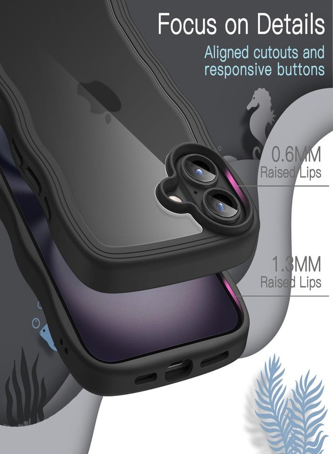 جي تيك جراب JETech المموج لهاتف iPhone 16 Plus مقاس 6.7 بوصة، غطاء هاتف لطيف بتصميم مموج ومقاوم للصدمات للنساء والفتيات، ظهر صلب شفاف من البولي كربونات (أسود) - Image 5
