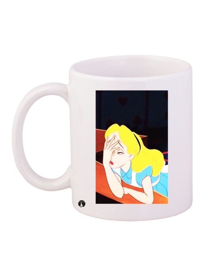 RYN Cartoon Girl Printed Coffee Mug White/Yellow/Blue 11ounce