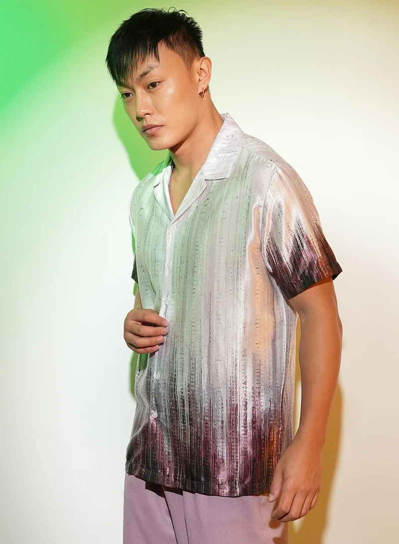 Campus Sutra Men's Ivory White & Mocha Brown Earthy Strokes Shirt