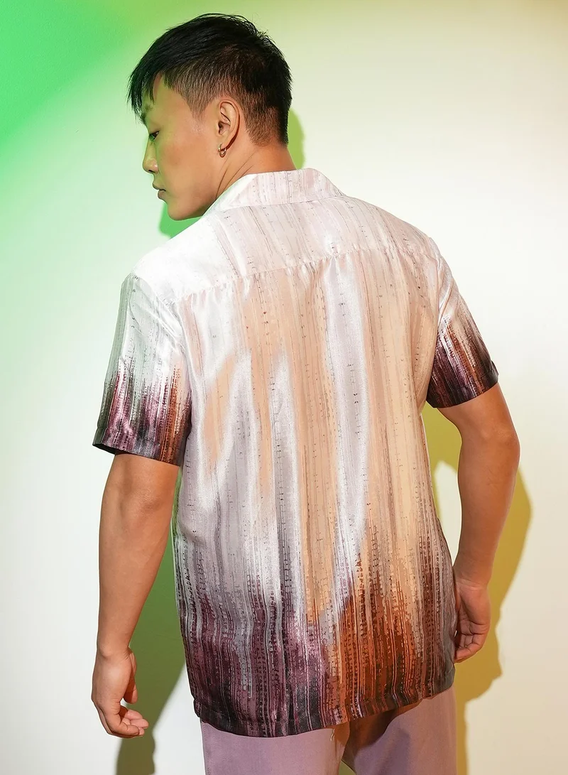 Campus Sutra Men's Ivory White & Mocha Brown Earthy Strokes Shirt
