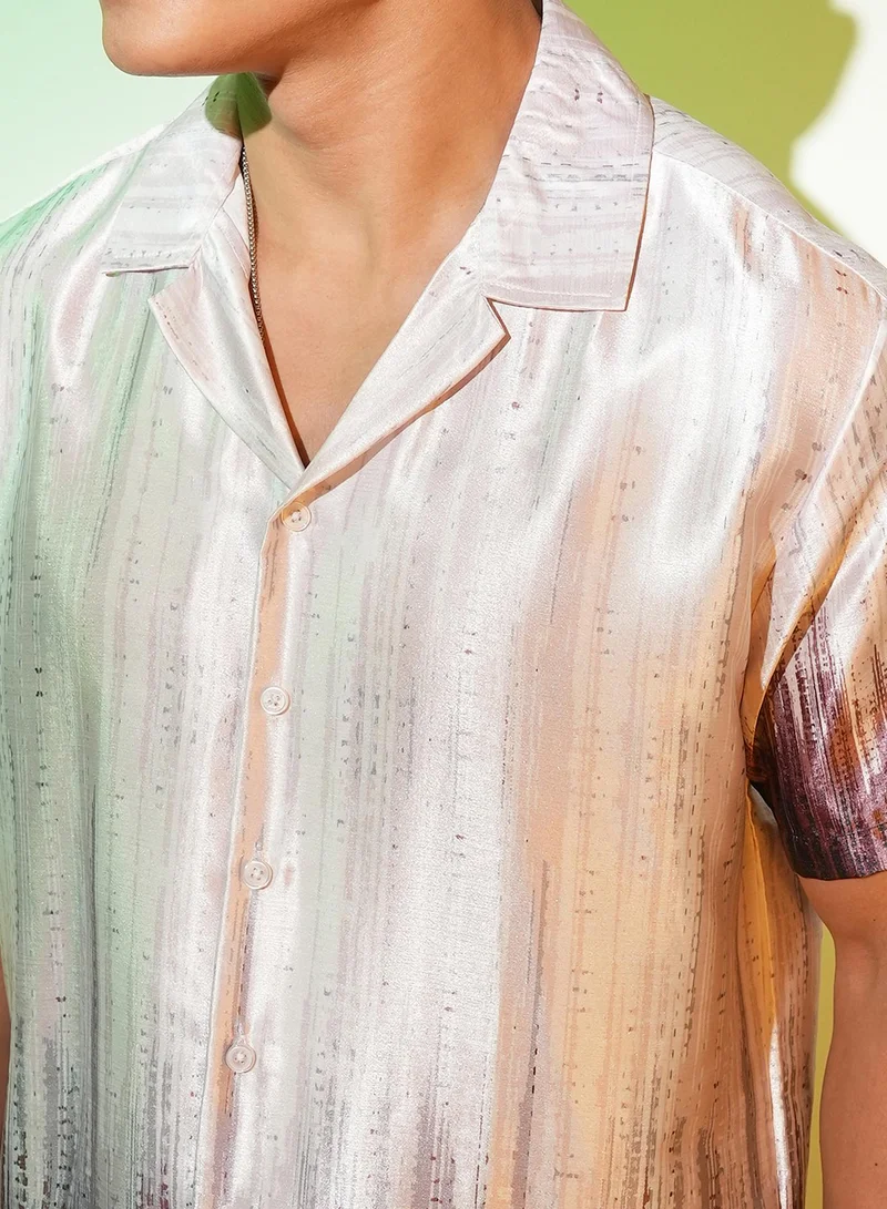 Campus Sutra Men's Ivory White & Mocha Brown Earthy Strokes Shirt