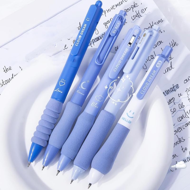 ROKTRY Beautiful blue ink Pen, 5pcs Erasable Ball,Erasable for Office School Stationery Students School, College & Office Writing (Star Pen,5 Pics) - Image 4