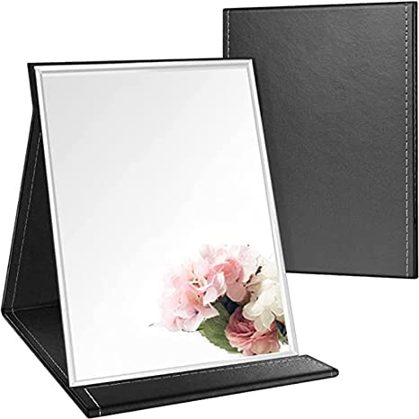 PRAYAS PRAYAS Portable Folding Vanity Makeup Mirror Slim PU Leather Folding Makeup Tabletop Travel Cosmetic Mirror with Standing Pack of 2  - Image 1