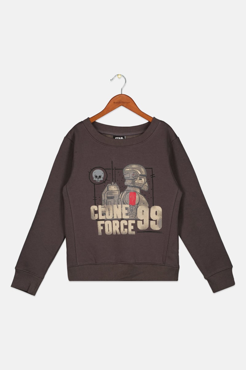 DIFUZED Kids Boy Crew Neck Long Sleeve Graphic Print Sweatshirt, Dark Grey - Image 1