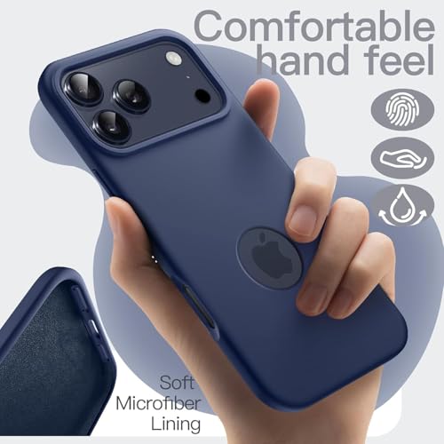 Elzzi Microfiber Logo Cut Cover Compatible for iPhone 17 Pro Max Case Silicone Cases 4 Layer Protective Covers Shockproof Back Cover (Navy Blue) - Image 3