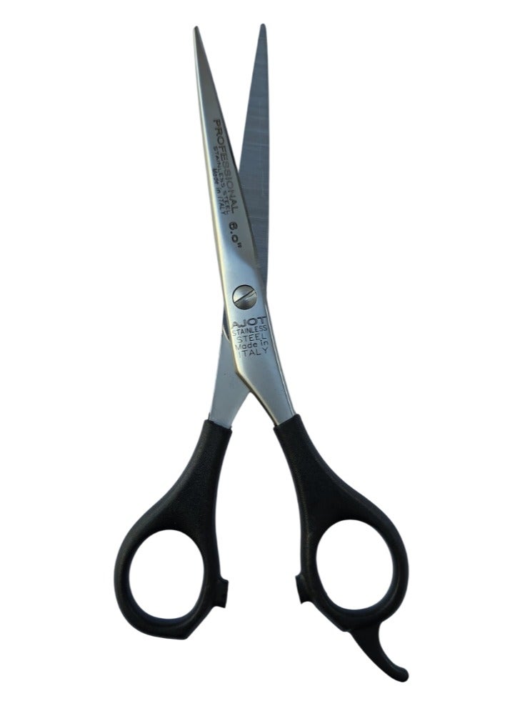 AJOT Professional Stainless Steel Hair Cutting Scissors 6INCH, made in ITALY, Black handle - Image 1