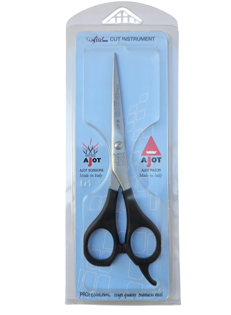 AJOT Professional Stainless Steel Hair Cutting Scissors 6INCH, made in ITALY, Black handle - Image 2