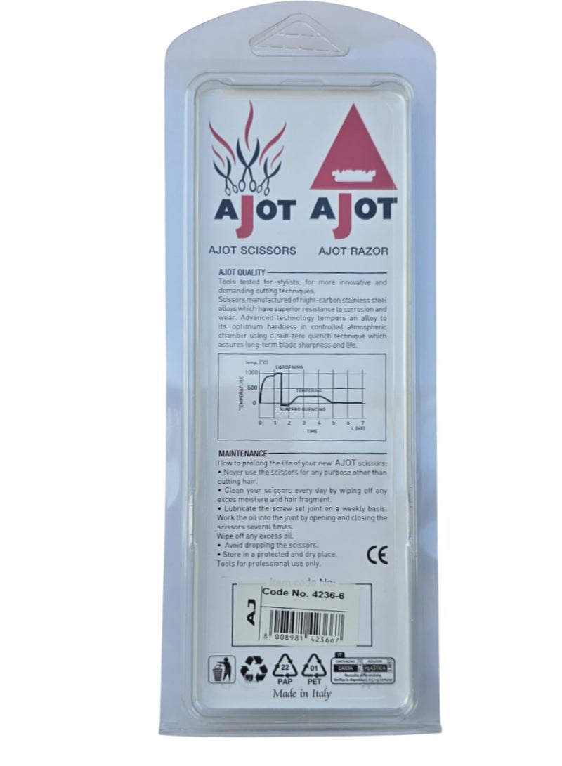 AJOT Professional Stainless Steel Hair Cutting Scissors 6INCH, made in ITALY, Black handle - Image 3
