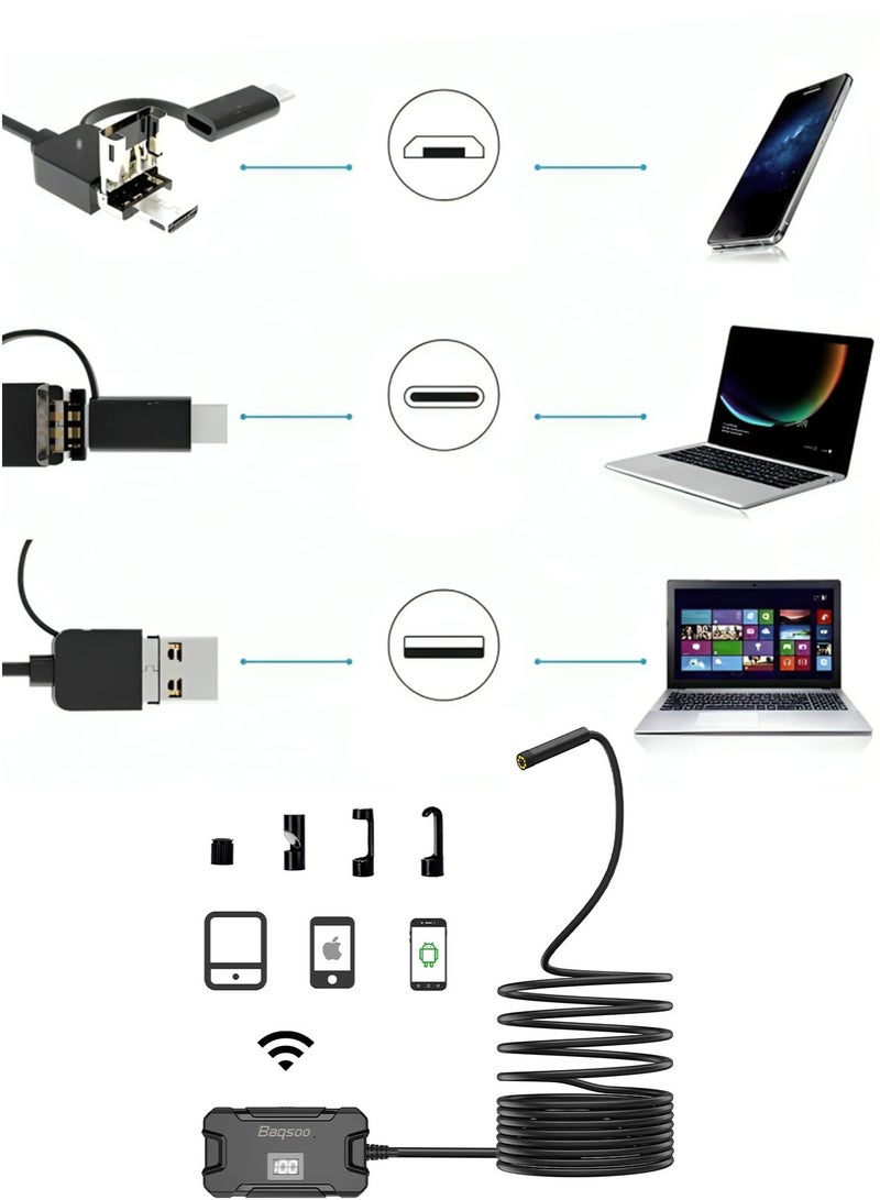 Generic 7mm Lens Size, 5 Meters Wire Mini Endoscope Camera for Android USB Borescopes Waterproof Led Lighting Inspection Camera with Free C-Type Connector - Image 3