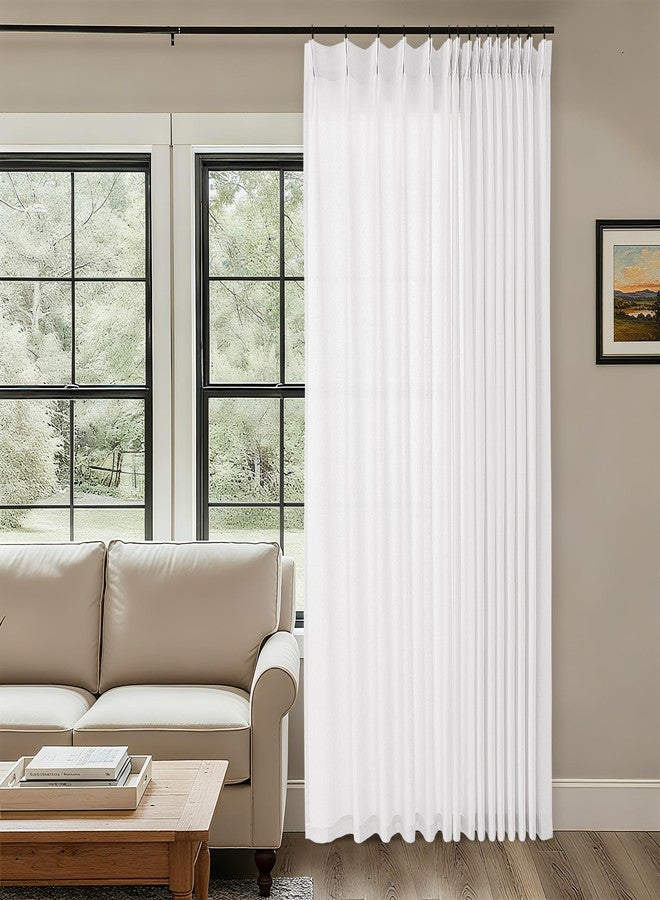 DUKIYO Extra Wide Extra Long Sliding Door Pinch Pleated Curtains 102 Inches Long 100 Inch Wide Sheer White Modern Farmhouse Linen Curtains for Living Room Patio Bedroom Window Pleat Drape with Hooks Rings - Image 2