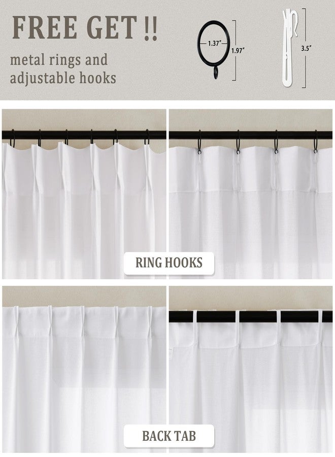 DUKIYO Extra Wide Extra Long Sliding Door Pinch Pleated Curtains 102 Inches Long 100 Inch Wide Sheer White Modern Farmhouse Linen Curtains for Living Room Patio Bedroom Window Pleat Drape with Hooks Rings - Image 3