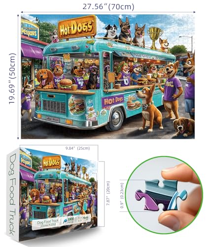 Blueforest 1000 Piece Jigsaw Puzzle for Adults Cartoon Dogs Food Truck Adventure Challenging Fun Puzzle with Vibrant Art Bonus Poster 275 x 197 - Image 5