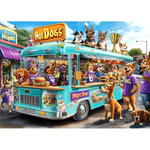 Blueforest 1000 Piece Jigsaw Puzzle for Adults Cartoon Dogs Food Truck Adventure Challenging Fun Puzzle with Vibrant Art Bonus Poster 275 x 197 - Image 1