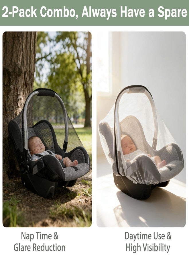 WNATN 2 Pack Baby Mosquito Net for Infant Car Seats - Mosquito Net for Baby Car Seats, Stroller, Bassinet, Carrier - Breathable Elastic Netting Easy Fitting - Durable Long Lasting Shield (White + Black) - Image 2