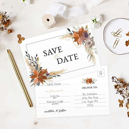 Canopy Street Save The Date Greenery Floral Postcards / 50 Beautiful Mailing Postcards / 6" x 4" Botanical Wedding Fill In Note Cards - Image 4