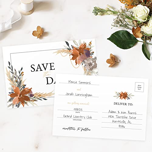Canopy Street Save The Date Greenery Floral Postcards / 50 Beautiful Mailing Postcards / 6" x 4" Botanical Wedding Fill In Note Cards - Image 3